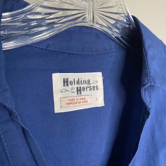 Anthropologie Blue and White Buttoned Sundress with Notched Collar - Picture 6 of 9